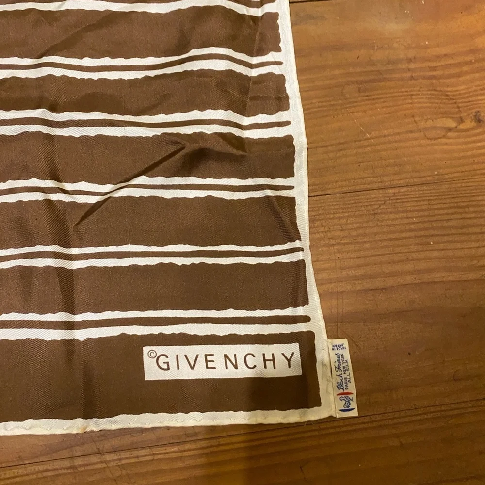 Givenchy Silk Long Wrap Muffler Scarf Brown Cream 65” Vintage